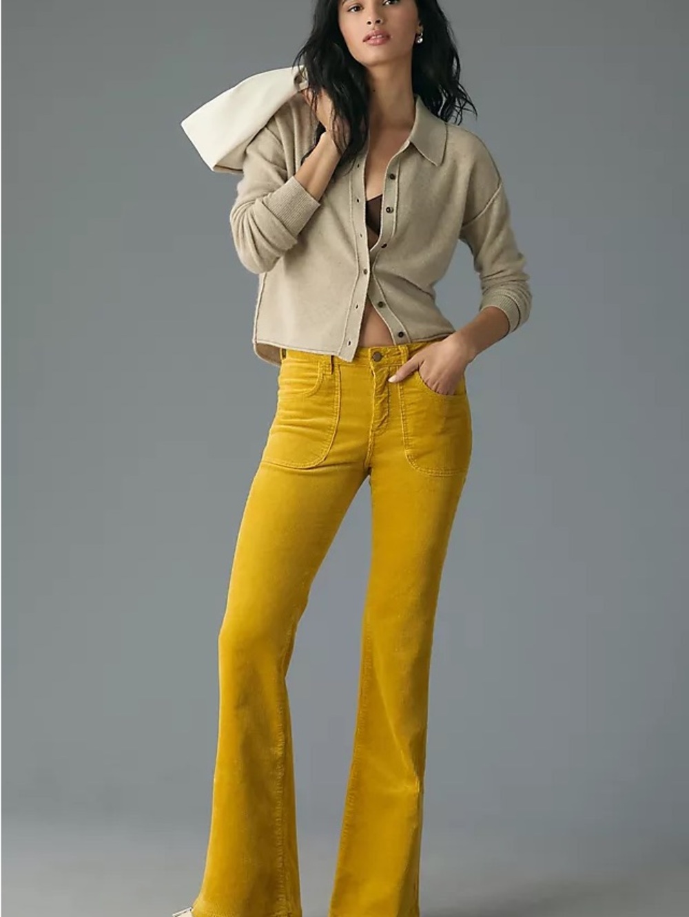 Pilcro The Icon Low-Rise Corduroy Chop Pocket Flare Jeans